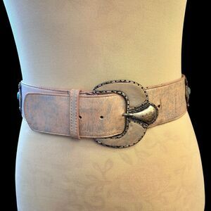 MZ New York Southwestern Genuine Leather Belt 2” Wide Silver Buckle Size M